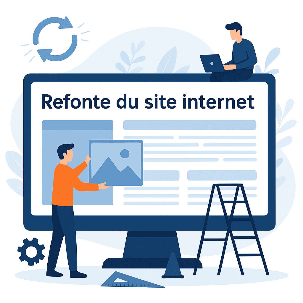 Illustration représentant la refonte du site internet : mise à jour du design, optimisation du contenu et amélioration de l’ergonomie.